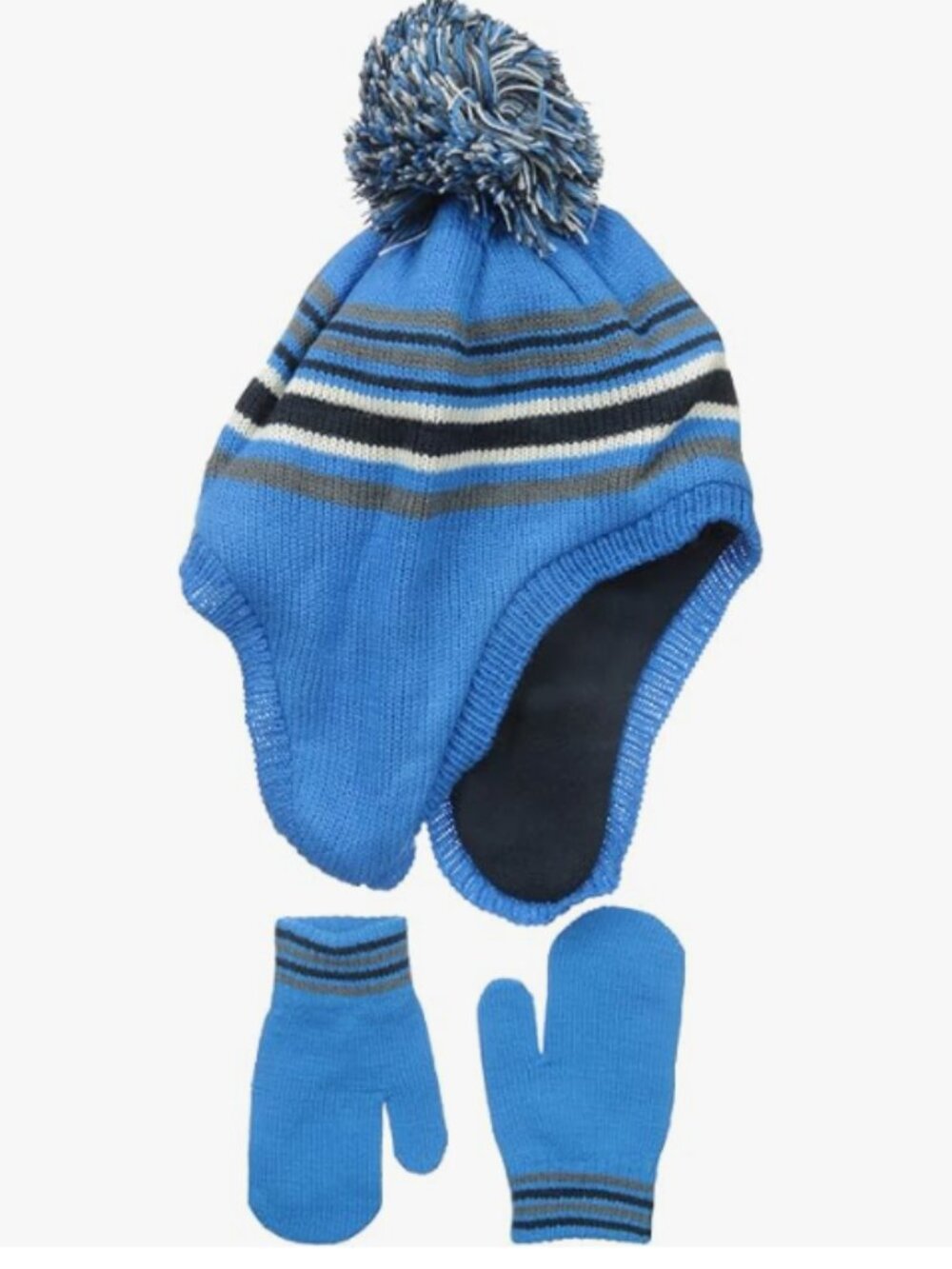 The Children's Place Kids Multi Stripe Pom Pom Vibe Blue Hat & Glove Set, 4T/5T